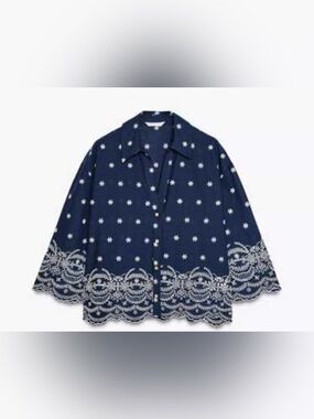 Zara Embroidered Eyelet Cotton Blouse Size Small
